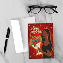 Load image into Gallery viewer, Happy Holidays Flowers - African American Woman - Black Card Shop on a white surface