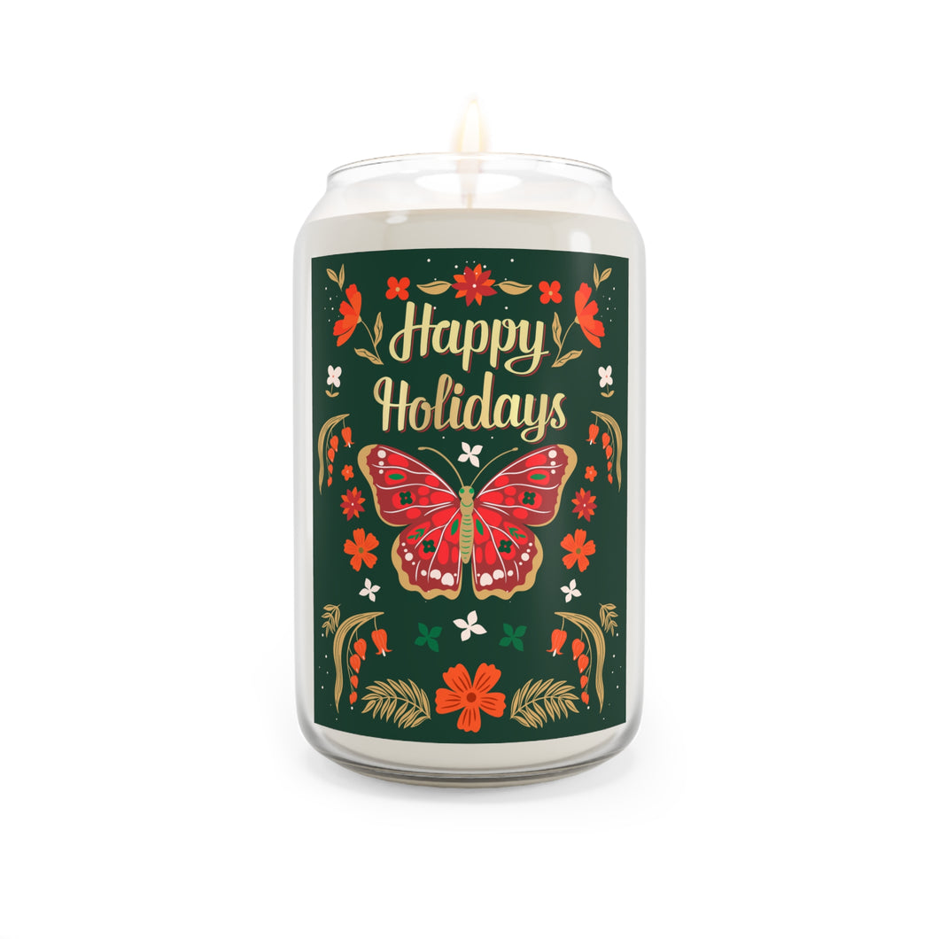 Happy Holidays Scented Soy Candle with Butterfly Design - 13.75oz (Green) front
