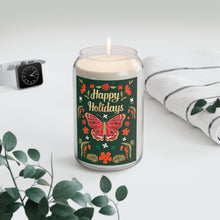 Load image into Gallery viewer, Happy Holidays Scented Soy Candle with Butterfly Design - 13.75oz (Green) mock up view
