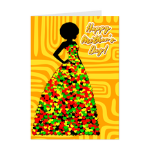 Load image into Gallery viewer, Happy Mother's Day - African American Mom Greeting Card - Black Card Shop - Colors of Africa Hearts Gown - Afro Hairstyle