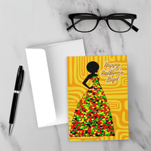 Load image into Gallery viewer, Happy Mother's Day - African American Mom Greeting Card - Black Card Shop - Colors of Africa Hearts Gown - Afro Hairstyle