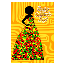 Load image into Gallery viewer, Happy Mother's Day - African American Mom Greeting Card - Black Card Shop - Colors of Africa Hearts Gown - Afro Hairstyle