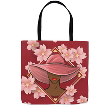 Load image into Gallery viewer, Hat Stylish African American Woman - Pink Red Floral Tote Bags Side B