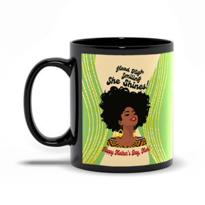Head High Smiling She Shines - African American Mother - Coffee Mug Handle on the Left