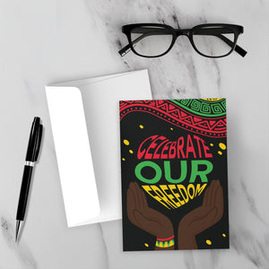 Heart Celebrate Our Freedom - Juneteenth Greeting Cards Front with Sample Background