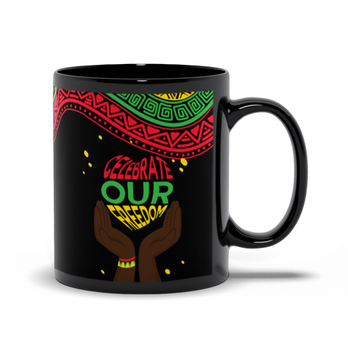Heart Celebrate Our Freedom Juneteenth Coffee Mug Handle on the Right