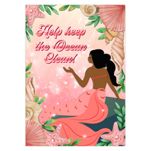 Load image into Gallery viewer, Help Keep the Ocean Clean - Peach Mermaid &amp; Seashell - Black Mermaid - African American Greeting Card Shop