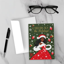 Load image into Gallery viewer, Holiday Style - African American Woman - Christmas Greeting Cards Front design on top of the envelope