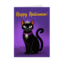 Load image into Gallery viewer, Jewelry Crown Fancy Black Cat - Happy Halloween Animal Greeting Card