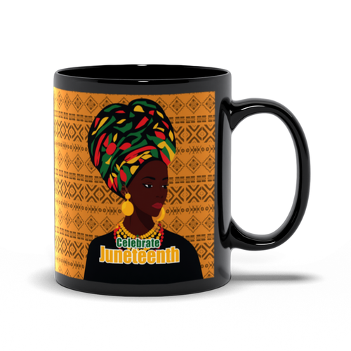Juneteenth Celebration Coffee Mugs – Vibrant African Heritage Design Handle on the Right