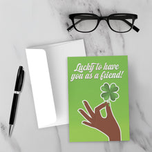 Load image into Gallery viewer, Lucky Friend - Four Leaf Clover - African American St. Patrick&#39;s Day Cards with Sample Background