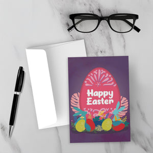 Large & Small Designer Easter Eggs Celebration - Happy Easter Card Shop Front with Sample Background
