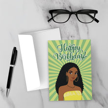 Load image into Gallery viewer, Lemon Lime - Happy Birthday - African American Woman - Pop Art Cards - Front (With Background)