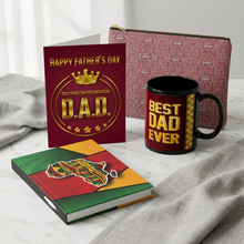 Load image into Gallery viewer, Style &amp; Legacy 4-Piece Gift Set: Greeting Card + Coffee Mug + Hardcover Journal + Accessory Bag — African American Father's Day Gift Set