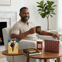 Load image into Gallery viewer, Royal Heritage Premium: Greeting Card + Coffee Mug + Hardcover Journal + Scented Candle + Accessory Bag — African American Father's Day Gift Set