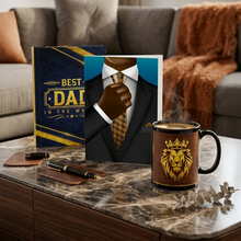 Load image into Gallery viewer, Crown &amp; Confidence Trio: Greeting Card + Coffee Mug + Hardcover Journal — African American Father's Day Gift Set