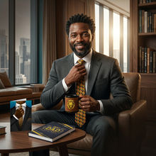 Load image into Gallery viewer, Crown &amp; Confidence Trio: Greeting Card + Coffee Mug + Hardcover Journal — African American Father's Day Gift Set