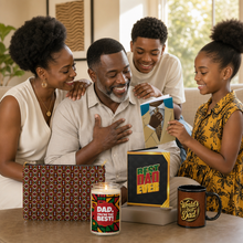 Load image into Gallery viewer, Royal Heritage Premium: Greeting Card + Coffee Mug + Hardcover Journal + Scented Candle + Accessory Bag — African American Father's Day Gift Set