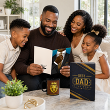 Load image into Gallery viewer, Crown &amp; Confidence Trio: Greeting Card + Coffee Mug + Hardcover Journal — African American Father's Day Gift Set