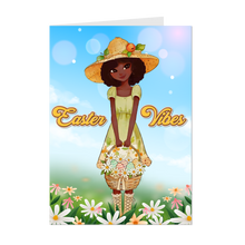 Load image into Gallery viewer, Little Girl Easter Basket - African American Girl - Easter Vibes - Black Card Shop - Easter Eggs &amp; Flowers