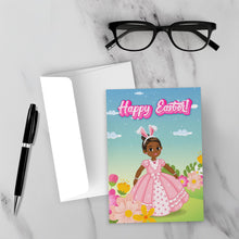 Load image into Gallery viewer, Little Girl Easter Bunny Ears - African American Girl - Black Card Shop - Flowers - Pink Dress