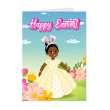 Load image into Gallery viewer, Little Girl Easter Bunny Ears - African American Girl - Black Card Shop - Flowers - Yellow Dress