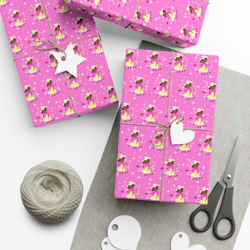 Little Girl Fashionista - African American Kids - Pink Gift Wrapping Paper - Wrapped Gifts Sample Photo