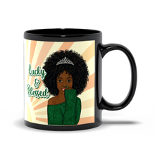 Load image into Gallery viewer, Lucky &amp; Blessed - African American Woman - Curly Afro Hairstyle - Afrocentric Coffee Mugs