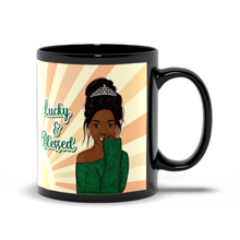 Load image into Gallery viewer, Lucky &amp; Blessed - African American Woman - Tiara - Bun Updo Hairstyle - Afrocentric Coffee Mugs