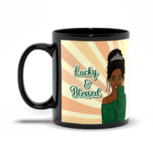 Load image into Gallery viewer, Lucky &amp; Blessed - African American Woman - Tiara - Bun Updo Hairstyle - Afrocentric Coffee Mugs