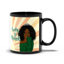 Load image into Gallery viewer, Lucky &amp; Blessed - African American Woman - Tiara - Curly Wavy Hairstyle - Afrocentric Coffee Mugs