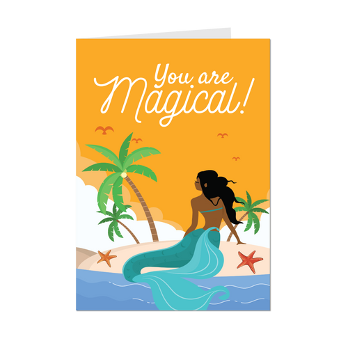 Magical Mermaid Island - African American Greeting Cards - Front
