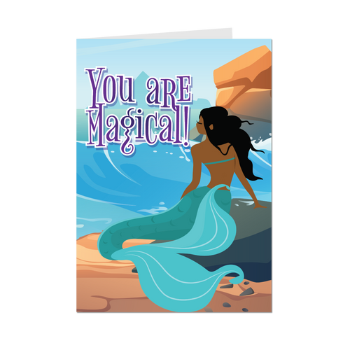 Magical Mermaid Rocks - African American Greeting Cards - Front