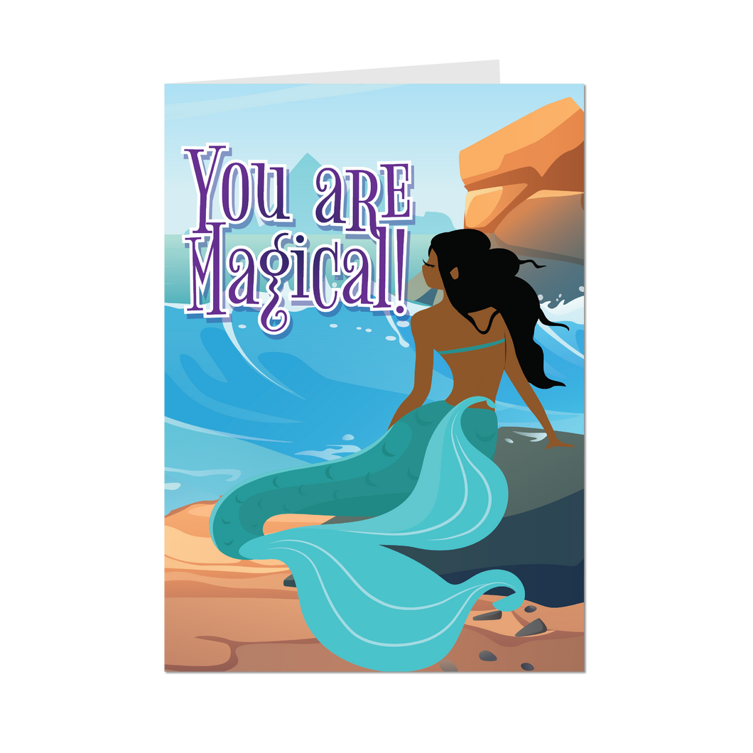 Magical Mermaid Rocks - African American Greeting Cards - Front