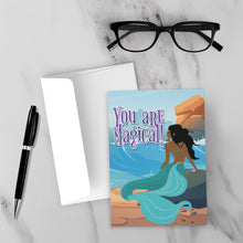 Load image into Gallery viewer, Magical Mermaid Rocks - African American Greeting Cards - Front (With Background)
