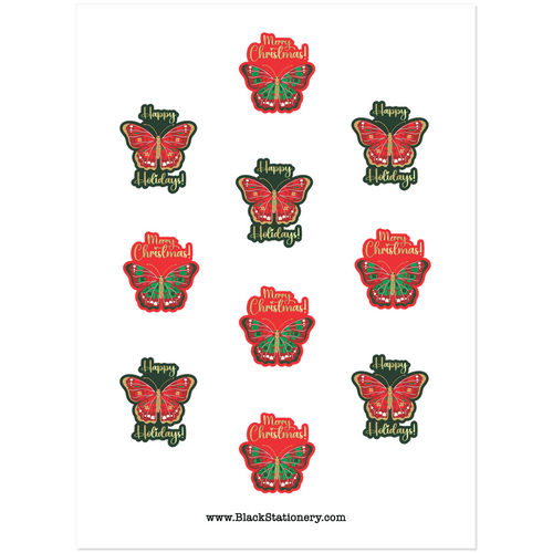 Merry Christmas & Happy Holidays Butterfly Sticker Set - Sample