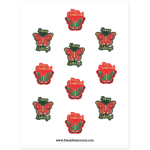 Merry Christmas & Happy Holidays Butterfly Sticker Set - Sample Image