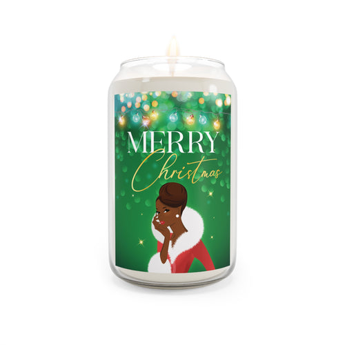 Merry Christmas Scented Soy Candle - Black Woman - 13.75oz Holiday Candle with Festive Green Label