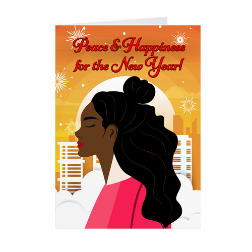 Peace & Happiness New Year - Black Woman - African American Cards