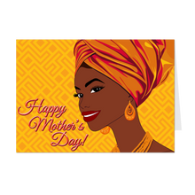 Load image into Gallery viewer, Orange Turban &amp; Earrings - Smiling African American Mom - Happy Mother's Day Greeting Cards - Stylish Mother