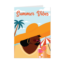 Load image into Gallery viewer, Oversized Sun Hat - Summer Vibes - Stylish Black Woman Greeting Cards - Front