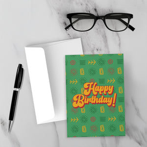 Party Time - Happy Birthday Greeting Card Shop (Green) - Front (With Background)