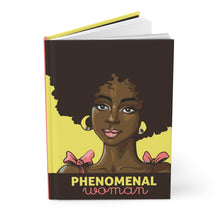 Load image into Gallery viewer, Phenomenal Woman Hardcover Journal - Empowering Black Stationery for Self-Expression Front Slightly Opened
