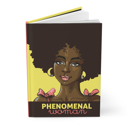Phenomenal Woman Hardcover Journal - Empowering Black Stationery for Self-Expression Front Slightly Opened