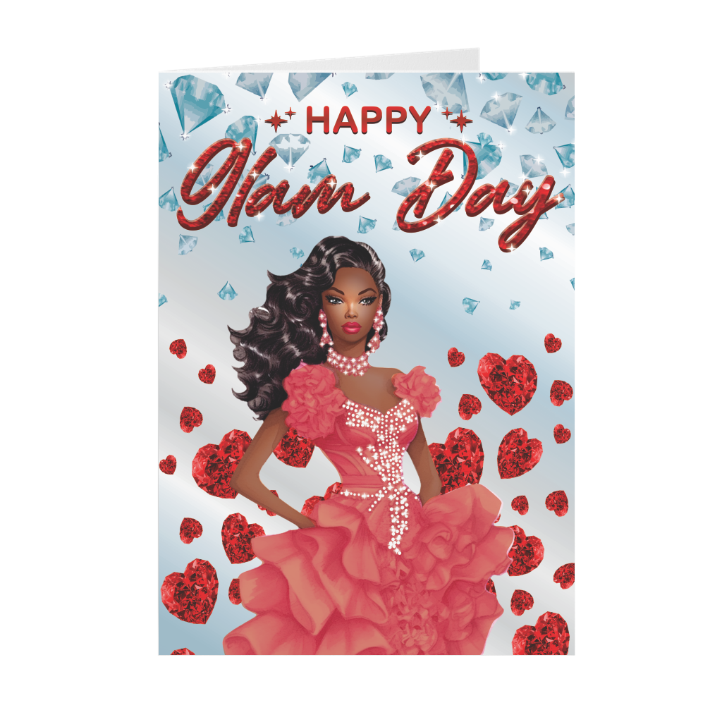 Heart Glamorous Woman - Pink Gown - African American Valentine's Day Card