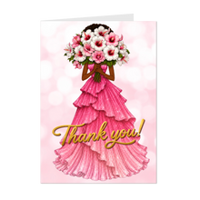 Load image into Gallery viewer, Sparkle Glitter Pink Long Dress - Gratitude - Black Woman Flowers - Thank You Greeting Card - Facing Forward - Gown