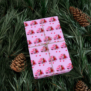 Pink Car, Smiles & Hearts - African American Woman - Purple Gift Wrapping Paper Roll - Wrapped Gift Sample Photo