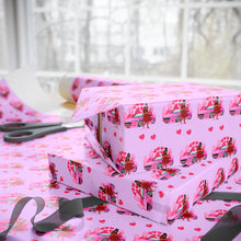 Load image into Gallery viewer, Pink Car, Smiles &amp; Hearts - African American Woman - Purple Gift Wrapping Paper Roll - Wrapped Gifts