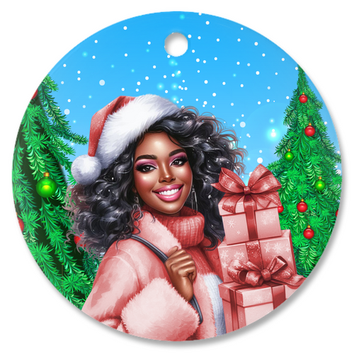 Pink Christmas Style & Gifts - African American Woman - Porcelain Christmas Ornaments