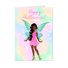 Load image into Gallery viewer, Pink Fairy Costume - African American Girl - Happy Halloween Cards
